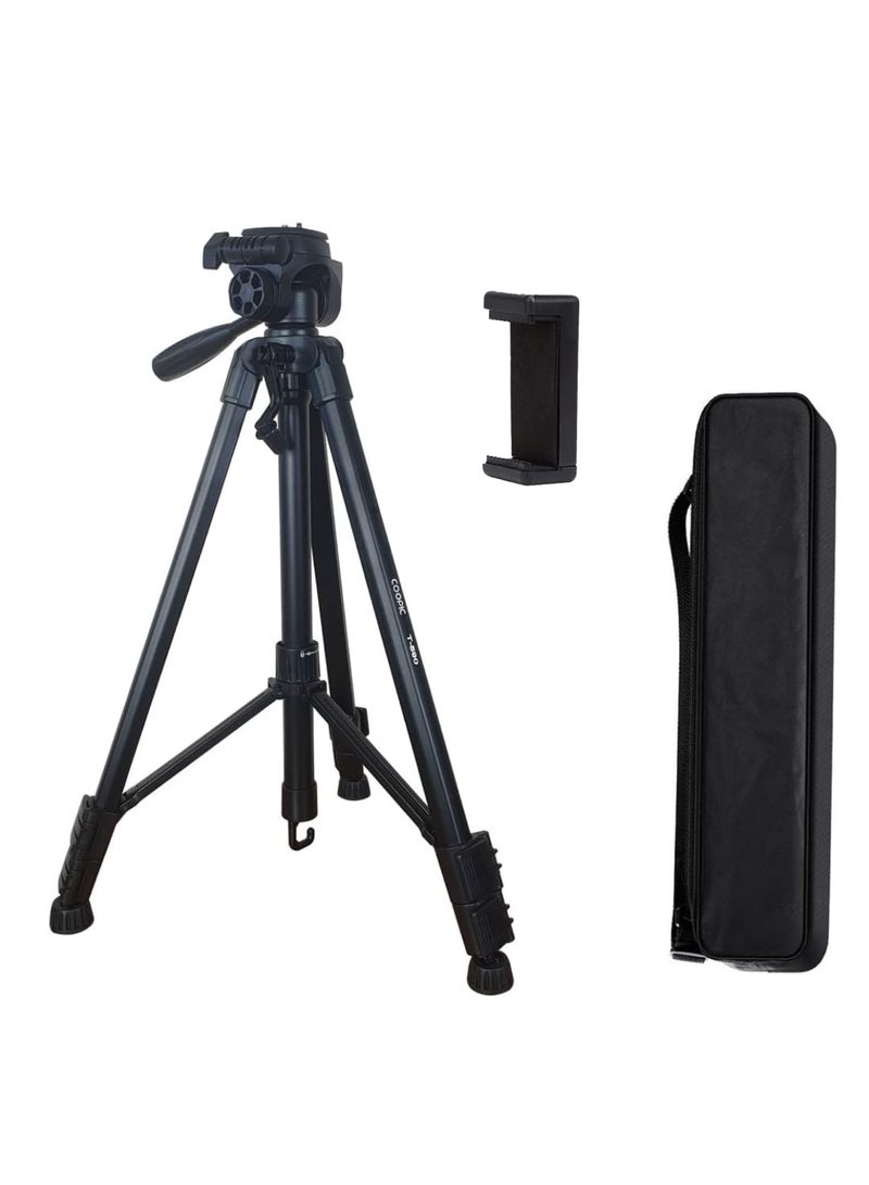 Coopic T-590 Light weight Portable Aluminum Camera Tripod with Max Height up to 146cm/57.48inch and Carrying Bag Compatible with Canon Nikon Sony DSLR Camera Load up to 3kg 6.60lb Load - Image 1