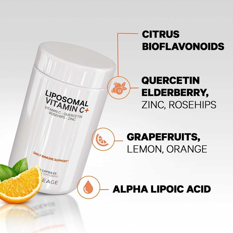 Codeage Liposomal Vitamin C 1500mg with Zinc Elderberry Citrus Bioflavonoids Grapefruit Lemon Orange Powder Quercetin  Rose HIPS Fruit  Vegan Supplement  NonGMO Vegan Pills 180 Capsules - Image 5