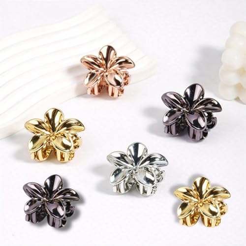 Cerrito Metallic 6 Pcs Flower Hair Claw Clip for Women – Small Strong Grip Cluture with Durable Spring, Metal-Like Gold Silver Rose Gold Finish, Stylish Hair Accessory for Thick, Long & Curly - Image 1
