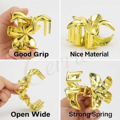 Cerrito Metallic 6 Pcs Flower Hair Claw Clip for Women – Small Strong Grip Cluture with Durable Spring, Metal-Like Gold Silver Rose Gold Finish, Stylish Hair Accessory for Thick, Long & Curly - Image 4