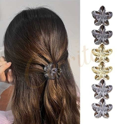 Cerrito Metallic 6 Pcs Flower Hair Claw Clip for Women – Small Strong Grip Cluture with Durable Spring, Metal-Like Gold Silver Rose Gold Finish, Stylish Hair Accessory for Thick, Long & Curly - Image 5