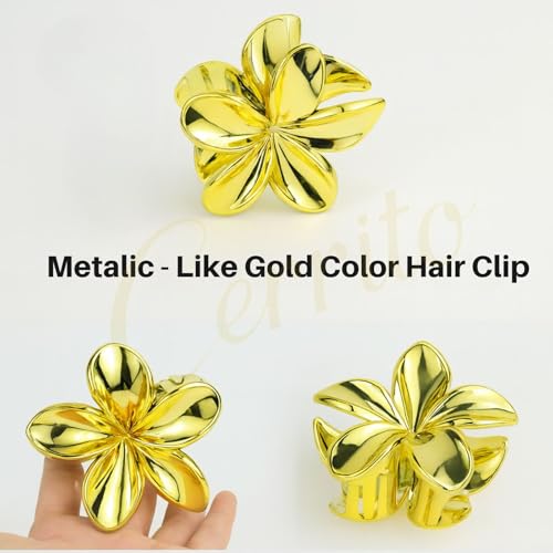 Cerrito Metallic 6 Pcs Flower Hair Claw Clip for Women – Small Strong Grip Cluture with Durable Spring, Metal-Like Gold Silver Rose Gold Finish, Stylish Hair Accessory for Thick, Long & Curly - Image 3
