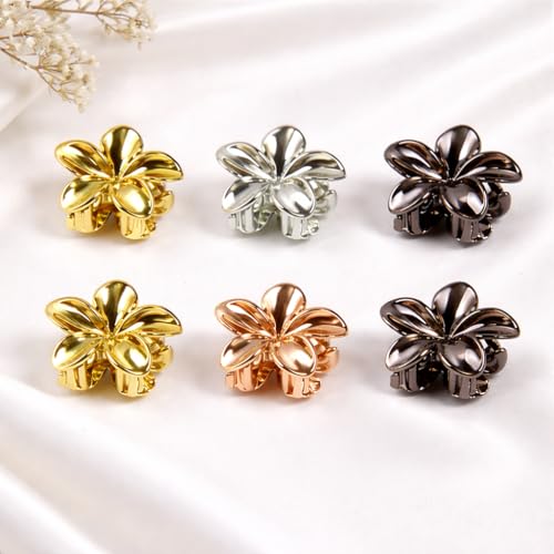 Cerrito Metallic 6 Pcs Flower Hair Claw Clip for Women – Small Strong Grip Cluture with Durable Spring, Metal-Like Gold Silver Rose Gold Finish, Stylish Hair Accessory for Thick, Long & Curly - Image 2