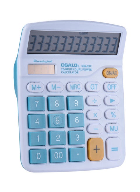 12-Digit Dual Power Basic Calculator Blue