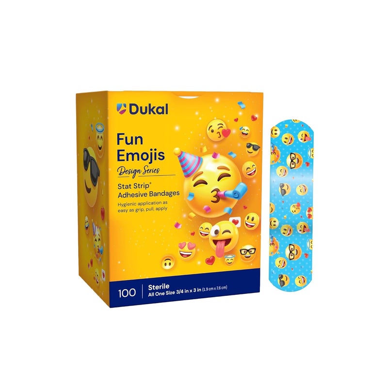American White Cross 15606 Emoji Adhesive Bandages, Sterile, 0.75" Width, 3" Length, Pack of 1200