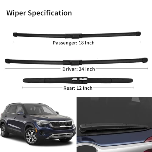 WINNERS Windshield Wiper Blades for Kia Seltos 2021 2022 2023 2024, Window Wiper Blades for My Car, Include Front 24 Inch,18 Inch and Rear 12 Inch, Beam Wipers Featured Easy to Install - Image 3
