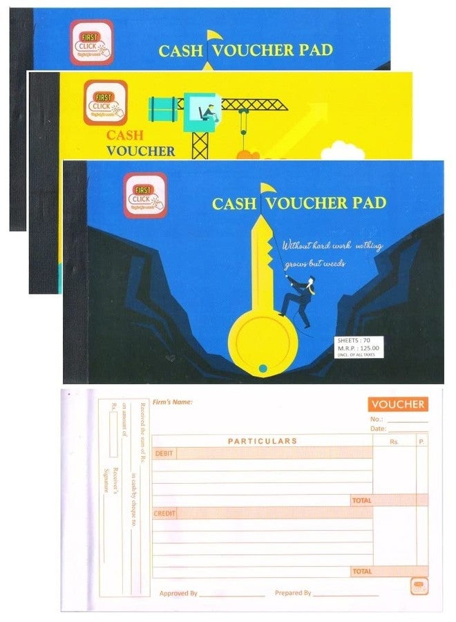 FIRST CLICK cash voucher book for payment Cash Receipt Book Cash Voucher Pad Debit/Credit Payment Booklets Set of 3 Notebooks 70 Sheets Consist of one Main and one Counter foil Size-13.2 x 22 x 0.6 cm - Image 1