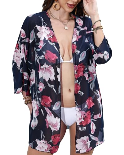 Argstar Women's Kimono Cardigans Casual Summer Tops Cover up Open Front Floral Print Resort Wear/Beachwear - Image 1