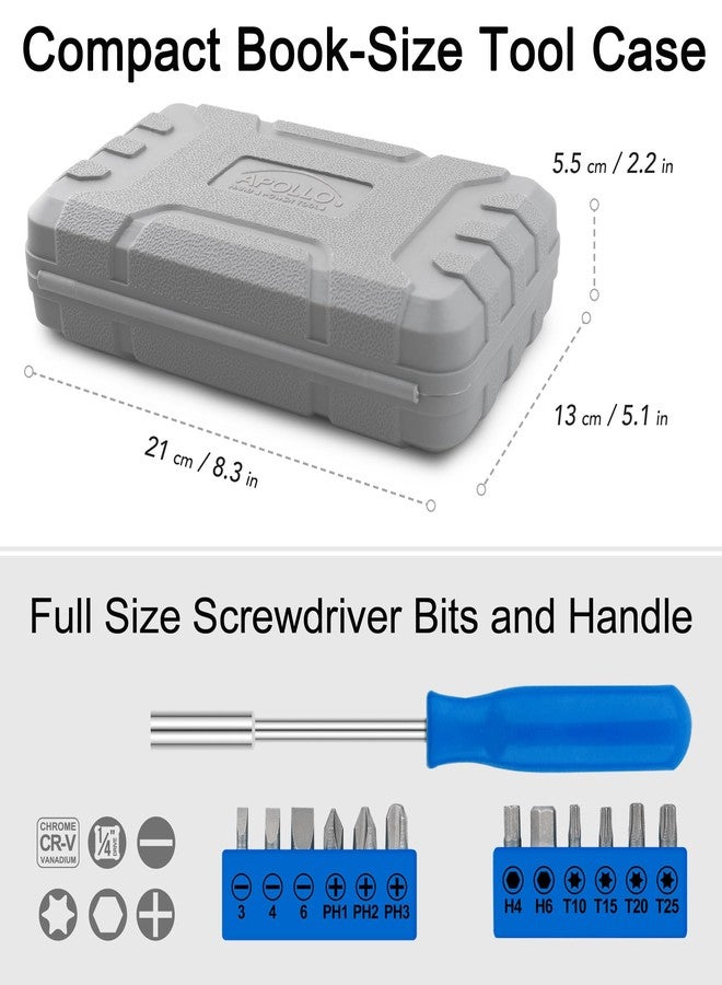 Apollo Tools 20-Piece Compact DIY Household Tool Set - Book-Sized Home Repair Kit with Hammer, Screwdrivers, Wrench, Bits & Case - Portable for Apartment, Dorm, Office, & Every day - Blue/Gray DT1031 - Image 3