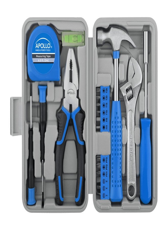 Apollo Tools 20-Piece Compact DIY Household Tool Set - Book-Sized Home Repair Kit with Hammer, Screwdrivers, Wrench, Bits & Case - Portable for Apartment, Dorm, Office, & Every day - Blue/Gray DT1031 - Image 1