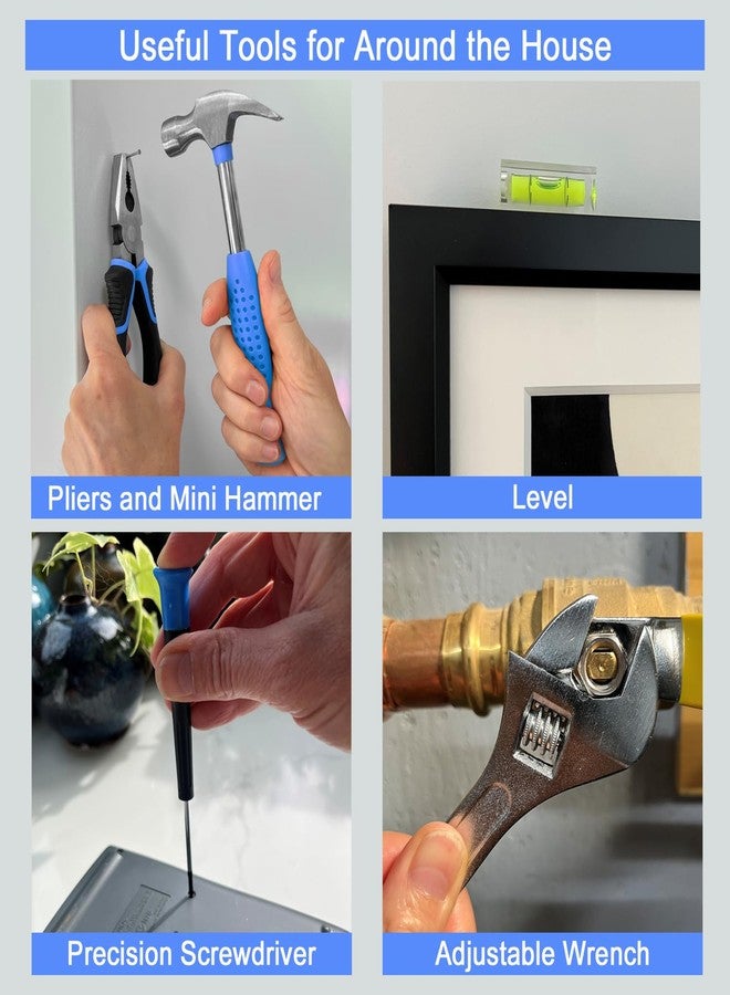 Apollo Tools 20-Piece Compact DIY Household Tool Set - Book-Sized Home Repair Kit with Hammer, Screwdrivers, Wrench, Bits & Case - Portable for Apartment, Dorm, Office, & Every day - Blue/Gray DT1031 - Image 4