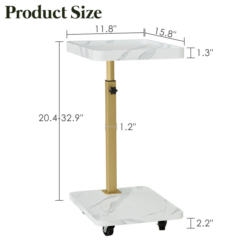 Katrawu TV Tray Table, Adjustable Dinner Trays for Eating Table,360Â° Swivel& Sofa Armrest End Side Couch Snack Table for Sofa, Bedroom, Living Room, C Shaped End Table That Slide Under(White+Gold) - Image 3