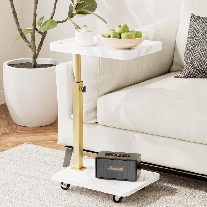 Katrawu TV Tray Table, Adjustable Dinner Trays for Eating Table,360Â° Swivel& Sofa Armrest End Side Couch Snack Table for Sofa, Bedroom, Living Room, C Shaped End Table That Slide Under(White+Gold) - Image 2