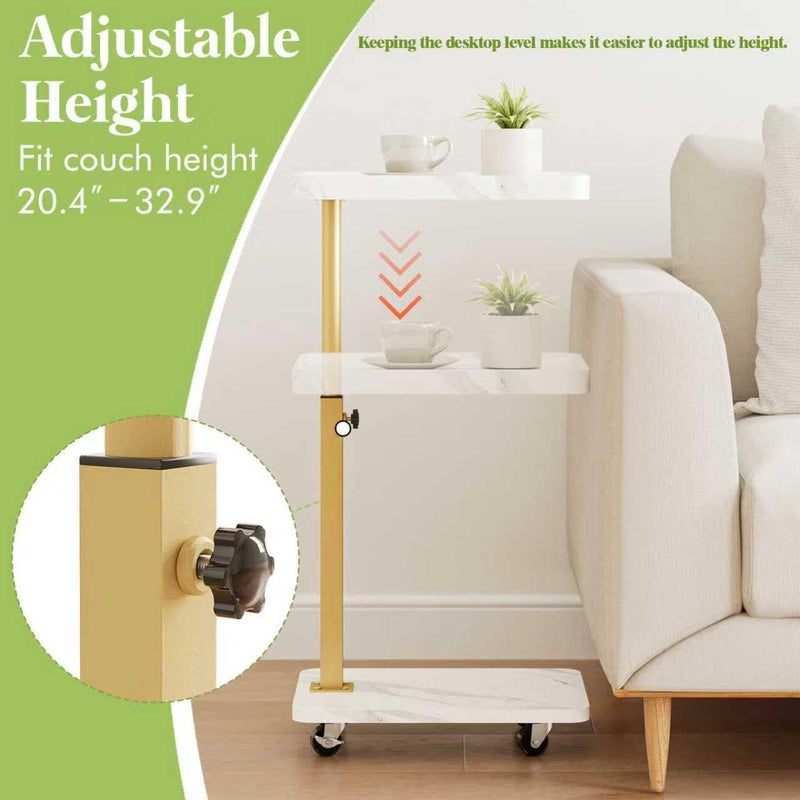 Katrawu TV Tray Table, Adjustable Dinner Trays for Eating Table,360Â° Swivel& Sofa Armrest End Side Couch Snack Table for Sofa, Bedroom, Living Room, C Shaped End Table That Slide Under(White+Gold) - Image 4