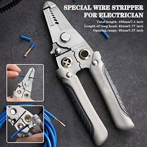 KBZONE Wire Stripper And Crimping Tool for Electrician, Multifunction Stainless Steel Wire Puller Plier, 6 In 1 Cable Looping, Splitting, Cutting Pliers Electrical Stripping Tool (6 in 1 wire stripper) - Image 2