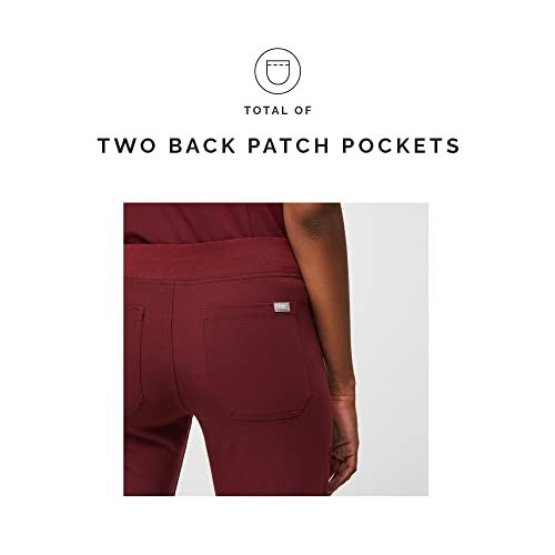 FIGS Livingston Basic Scrub Pants for Women — Yoga Waistband, 2 Pockets, Classic Straight Leg Fit – Burgundy, L - Image 5