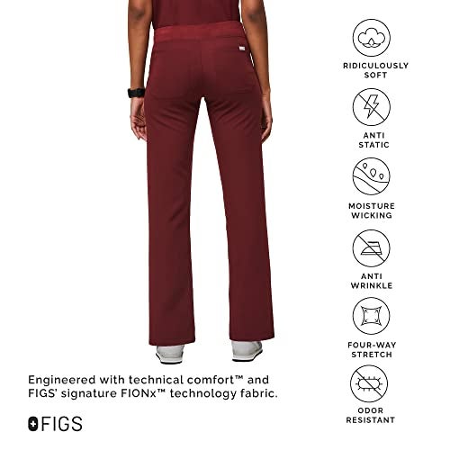 FIGS Livingston Basic Scrub Pants for Women — Yoga Waistband, 2 Pockets, Classic Straight Leg Fit – Burgundy, L - Image 3
