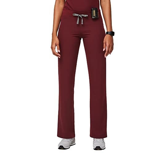 FIGS Livingston Basic Scrub Pants for Women — Yoga Waistband, 2 Pockets, Classic Straight Leg Fit – Burgundy, L - Image 1
