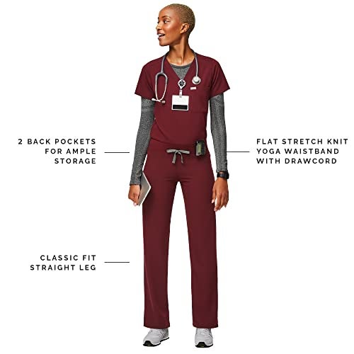 FIGS Livingston Basic Scrub Pants for Women — Yoga Waistband, 2 Pockets, Classic Straight Leg Fit – Burgundy, L - Image 2