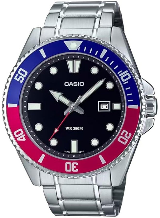 ساعة كاسيو رجالية MDV-107D-1A3V - مقاومة للماء حتى عمق 200 متر، مينا أسود، عرض التاريخ