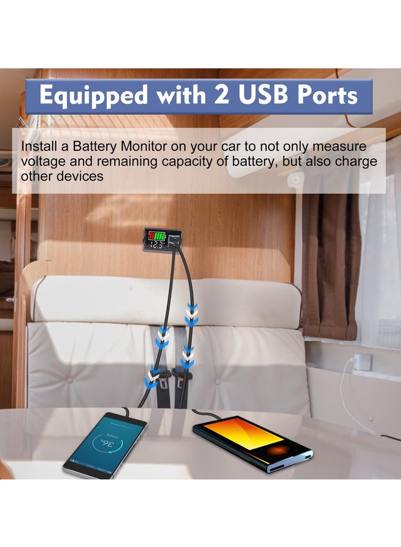 SYOSI 2 Pieces Battery Capacity Monitor Indicator Meter ICStation DC 8-30V Digital Battery Meter with 2 USB Ports RV Battery Monitor 12V with Power-Off Memory for Marine RV Golf cart Motorcycle - Image 4
