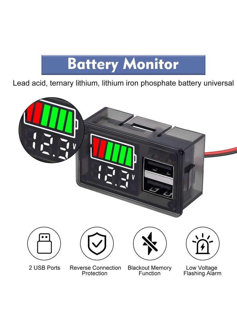 SYOSI 2 Pieces Battery Capacity Monitor Indicator Meter ICStation DC 8-30V Digital Battery Meter with 2 USB Ports RV Battery Monitor 12V with Power-Off Memory for Marine RV Golf cart Motorcycle - Image 2