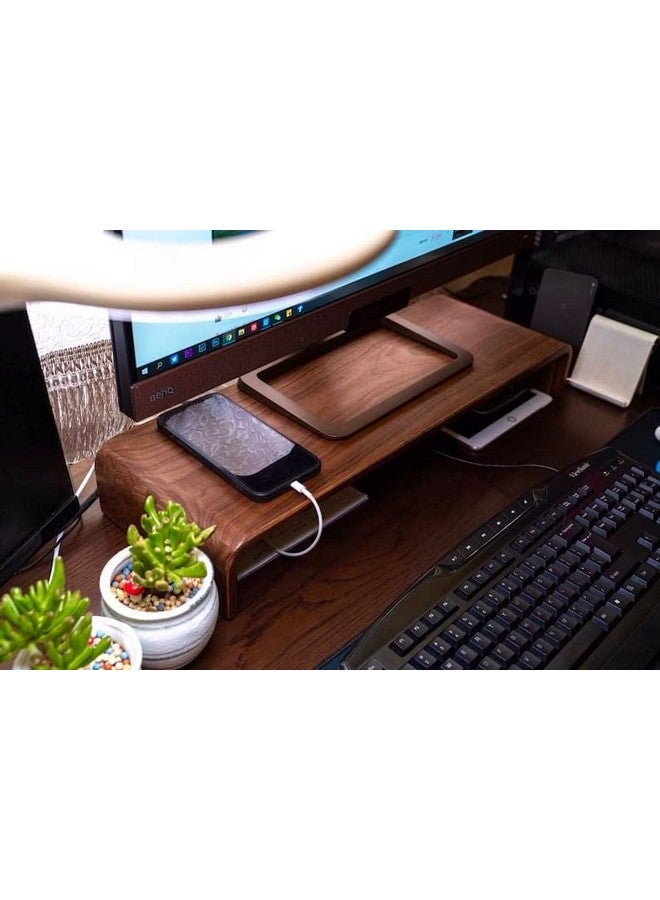 carpentray Wooden Computer Monitor Stand, Monitor Riser Desk Shelf Desktop Stand TV Laptop Riser with Keyboard Storage Desk (Walnut Finish) - Image 3