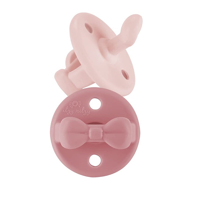 Itzy Ritzy Silicone Orthodontic Pacifiers - Itzy Soother Pacifiers with Collapsible Handle & Two Air Holes for Added Safety, Baby Pacifier For Ages 6-18 Months (Ballet Slipper & Primrose) - Image 1
