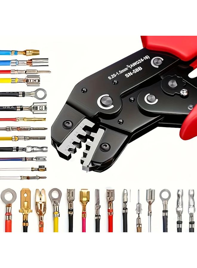 SN 58B Ratchet Wire Crimping Pliers For AWG 23 16 Manual Jaw Adjustment Red Handle - Image 3