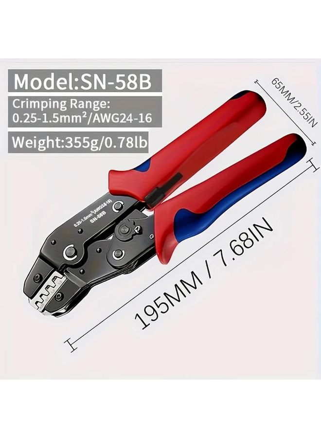 SN 58B Ratchet Wire Crimping Pliers For AWG 23 16 Manual Jaw Adjustment Red Handle - Image 2