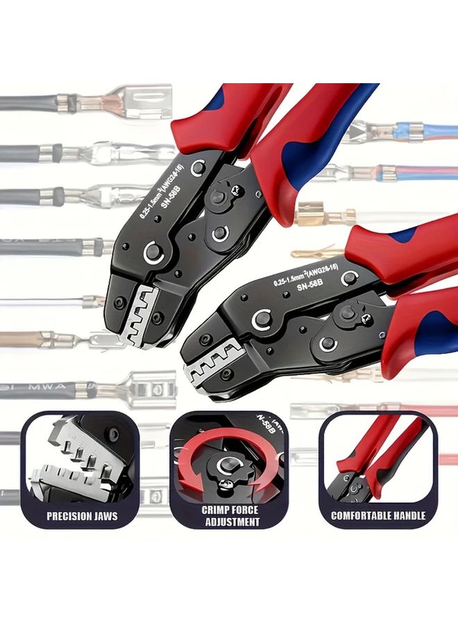 SN 58B Ratchet Wire Crimping Pliers For AWG 23 16 Manual Jaw Adjustment Red Handle - Image 5