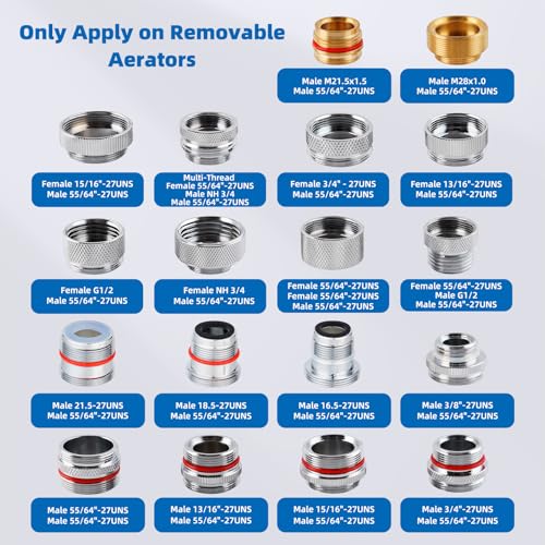 iFealClear 18 Pcs Brass Faucet Adapter Kit, Kitchen Sink Aerator Adapters with 4 Pcs Removal Wrench Tools, Male Female Connectors for Faucet with Removable Aerators to Water Filter, Garden Hose, Rv - Image 2