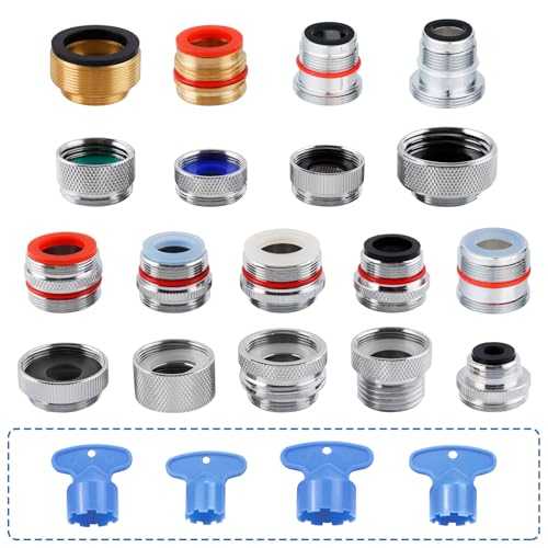 iFealClear 18 Pcs Brass Faucet Adapter Kit, Kitchen Sink Aerator Adapters with 4 Pcs Removal Wrench Tools, Male Female Connectors for Faucet with Removable Aerators to Water Filter, Garden Hose, Rv - Image 1