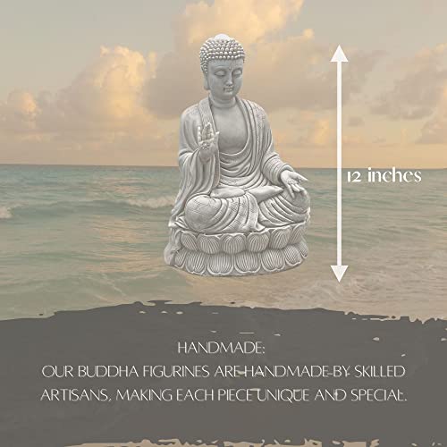 Bellaa 23279 Meditating Buddha Statue 12" inch Yoga Lotus Mudra Sitting Blessing Happy Tibetan Buda Altar Sculptures Japanese Zen Garden Decor Marble Stone Resin Figurines - Image 4