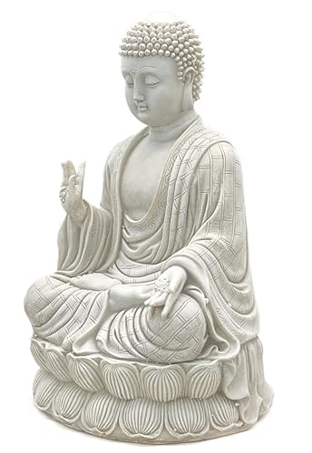 Bellaa 23279 Meditating Buddha Statue 12" inch Yoga Lotus Mudra Sitting Blessing Happy Tibetan Buda Altar Sculptures Japanese Zen Garden Decor Marble Stone Resin Figurines - Image 2