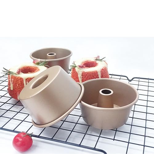 MGGi 4 Inch Nonstick Fluted Tube Cake Pan, 4 Pcs Mini Buntz Cake Cup Set, Carbon Steel Reusable Small Baking Mould Cup Mold Bakeware for Kugelhopf, Cake, Brownie, Jello, Bavarois - Gold - Image 4