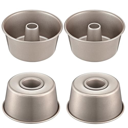 MGGi 4 Inch Nonstick Fluted Tube Cake Pan, 4 Pcs Mini Buntz Cake Cup Set, Carbon Steel Reusable Small Baking Mould Cup Mold Bakeware for Kugelhopf, Cake, Brownie, Jello, Bavarois - Gold - Image 1