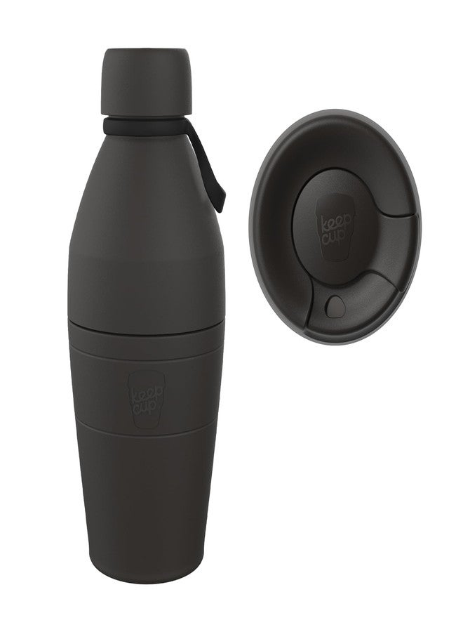 KeepCup Cup-to-Bottle Kit, 2 in 1 Reusable Water Bottle and Travel Mug, Insulated Stainless Steel Dual Opening with Leakproof Sipper Lid - 530ml Bottle to 12oz Cup - Black - Image 1