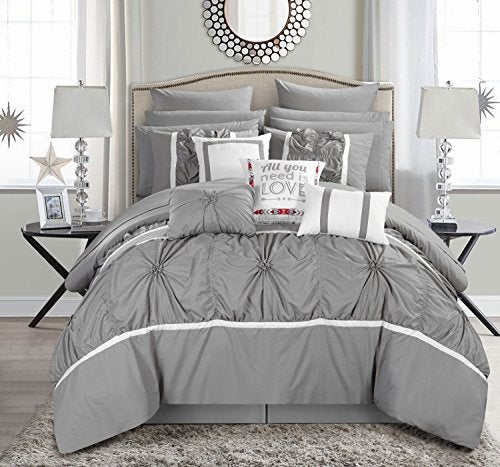 Chic Home Chic Home Silver Bed in a Bag Comforter Set King Size 16 Pieces Ashville  Microfiber Bedding  Comforter Euro Shams Fitted  Flat Sheets Bed Skirt Pillowcases and Decorative Pillows 