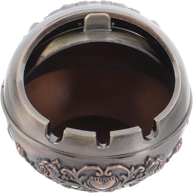 Metal Small Ashtray with Lid, Portable Outdoor Cigarette Ash Tray for Patio and Car Use, Creative Bronze round Anti-fall Smoking Accessory for Home and Travel - Image 1