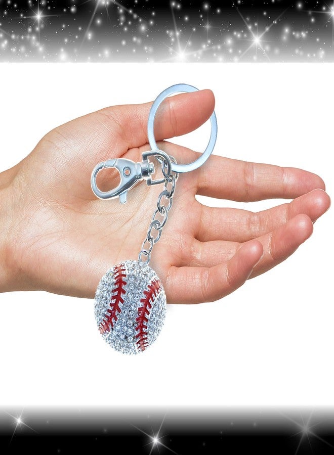 بازلد سلسلة مفاتيح عملية مزينة بكريستالات ومشابك على شكل كرة بيسبول متلألئة - تصميم رياضي - هدية رائعة لإطلالة أنيقة ومتألقة - رقم المنتج 6656 - Image 4