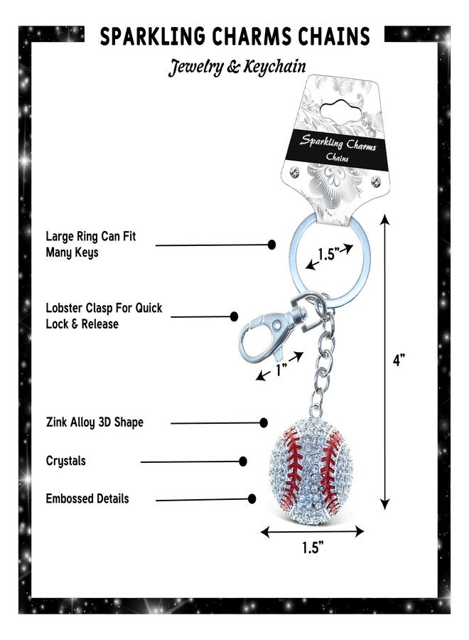 بازلد سلسلة مفاتيح عملية مزينة بكريستالات ومشابك على شكل كرة بيسبول متلألئة - تصميم رياضي - هدية رائعة لإطلالة أنيقة ومتألقة - رقم المنتج 6656 - Image 2