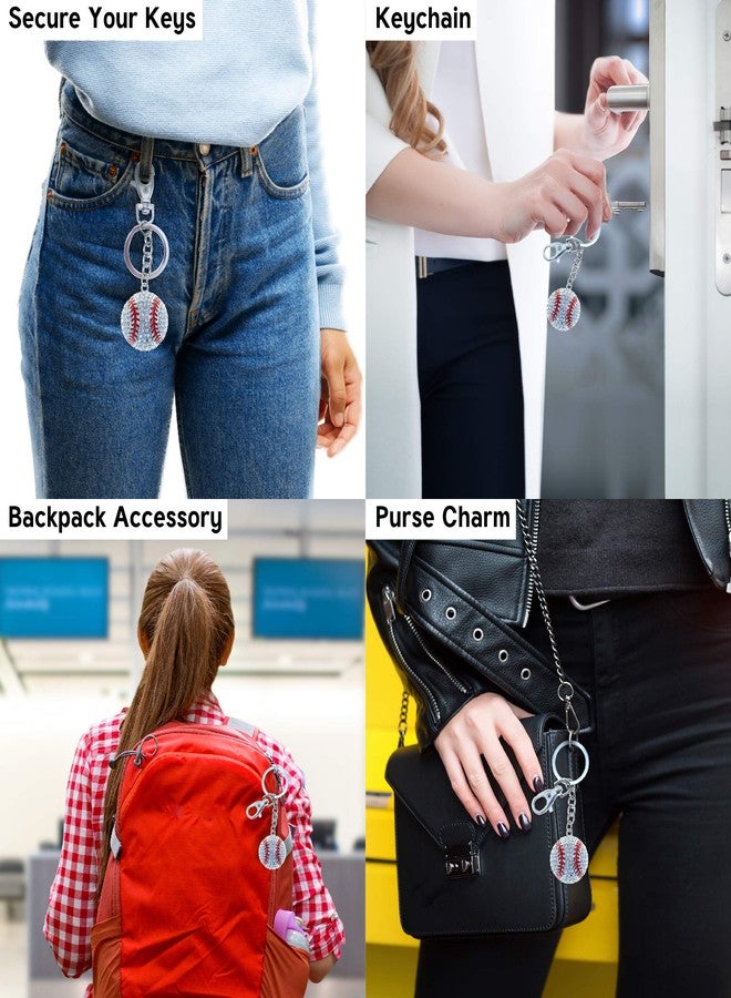 بازلد سلسلة مفاتيح عملية مزينة بكريستالات ومشابك على شكل كرة بيسبول متلألئة - تصميم رياضي - هدية رائعة لإطلالة أنيقة ومتألقة - رقم المنتج 6656 - Image 3