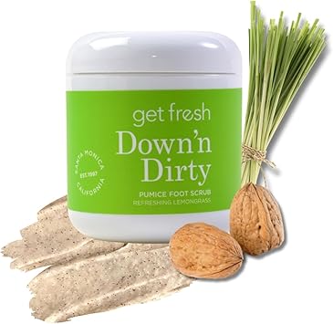 Get Fresh Downn Dirty Foot Scrub With Pumice and Walnut Shell To Treat Hard Dry Feet and Callouses Exfoliate Soften Cracked Heels Toes Lemongrass 170g - Image 1