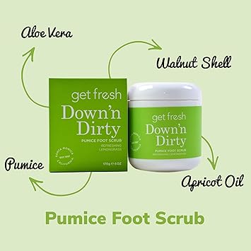 Get Fresh Downn Dirty Foot Scrub With Pumice and Walnut Shell To Treat Hard Dry Feet and Callouses Exfoliate Soften Cracked Heels Toes Lemongrass 170g - Image 3