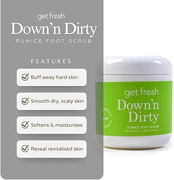 Get Fresh Downn Dirty Foot Scrub With Pumice and Walnut Shell To Treat Hard Dry Feet and Callouses Exfoliate Soften Cracked Heels Toes Lemongrass 170g - Image 2
