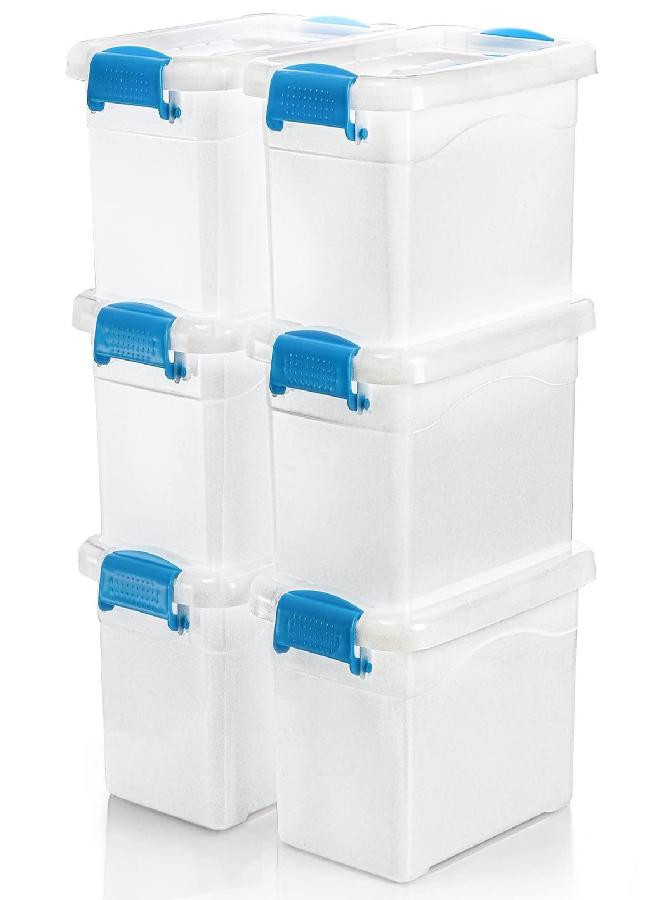 ZOOFOX ZOOFOX 6 Pack Plastic Lidded Storage Bins, 6 Quart Clear Latch Container Box with Blue Handle and Lid, Stackable Latching Boxes for Organizing  - Image 3