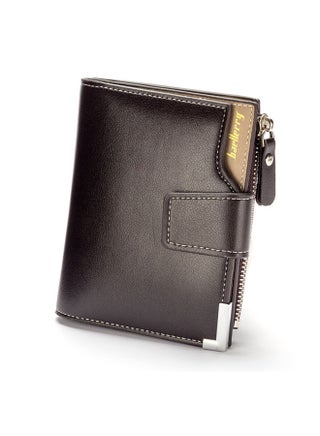 PU Leather Wallet for Men Large Capacity with ID Window, Card Case, and Zip Coin Pocket