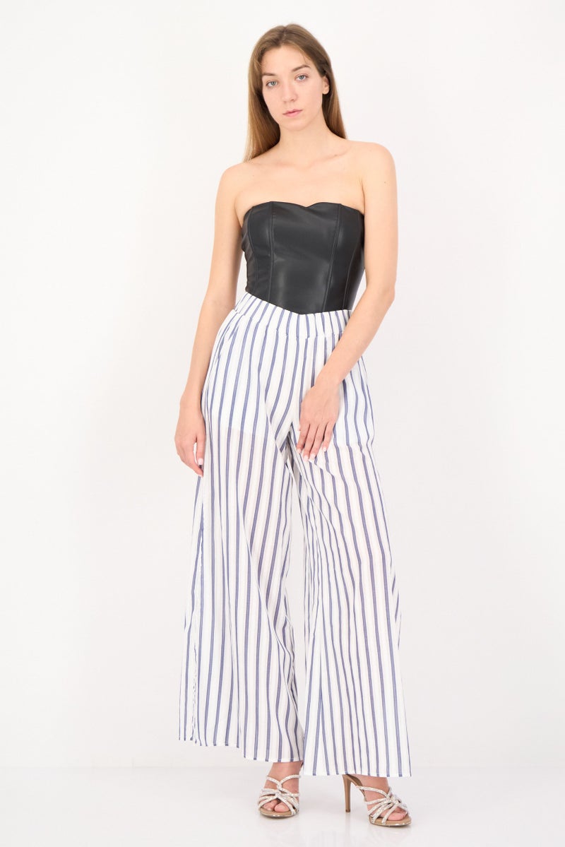 FOREVER 21 سروال نسائي عريض بأرجل واسعة بنمط مخطط، متعدد الألوان - Image 4