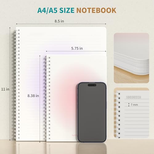 Oucaru Spiral Notebook A4 College Wide Ruled Notebooks 4 Pack 8.5" x 11" Journaling Notebooks 140 Pages 100GSM Gradient Small Lined Notebooks Waterproof PP Cover for Note Taking for Work School Business Travel - Image 3